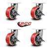 Service Caster 8 Inch Heavy Duty Red Poly on Cast Iron Swivel Caster Set with Brakes, 4PK SCC-KP92S830-PUR-RS-SLB-4